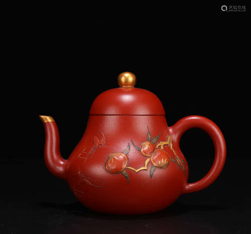 Late Qing Dynasty Pear-Shaped Longevity Peach Teapot