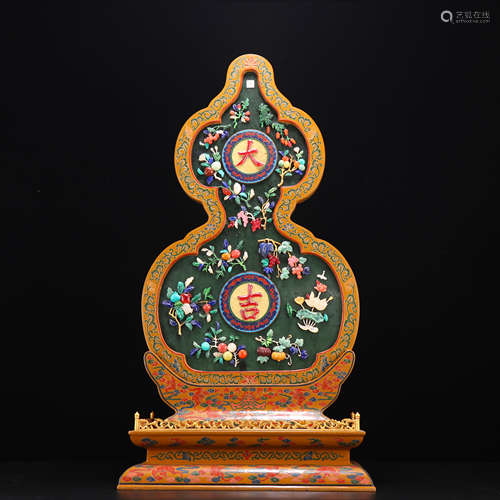 Old Tibetan Lacquer Lapis Daji Gourd Interstitial Screen