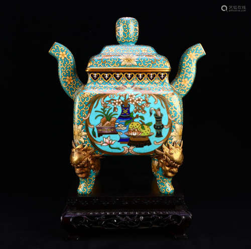 Old Collection Cloisonne Copper Body Drawing Golden Lotus Pa...