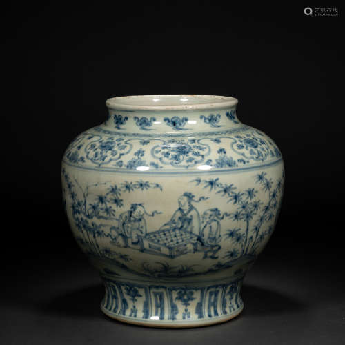 Ming blue and white character story large jar