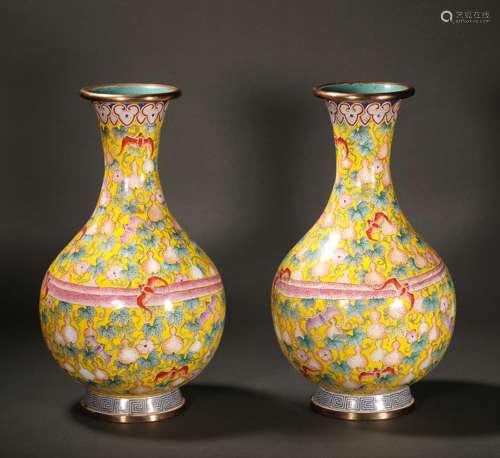 A Pair of Bronze Enamel Appreciation Bottles, Qing Dynasty