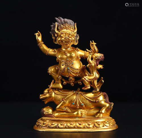 Old Tibetan Gilt Bronze Statue of Daikokuten