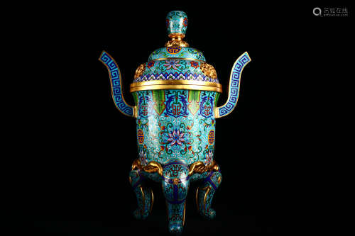An old collection of cloisonne bronze three-legged incense b...