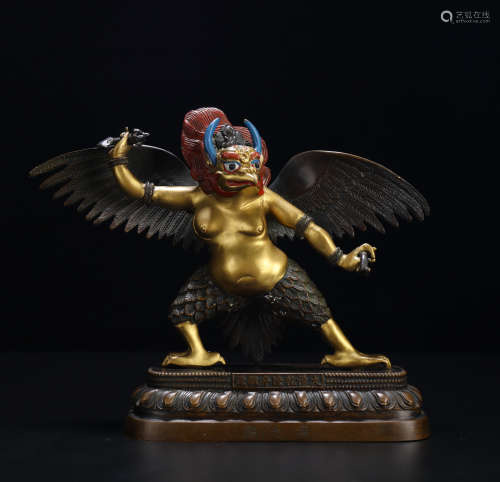 Old Tibetan Gilt Bronze Black Dapeng