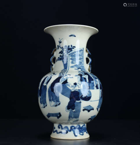 Old Tibetan Blue and White Porcelain Character Story Appreci...