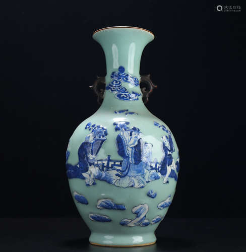 An old Tibetan blue-and-white porcelain vase