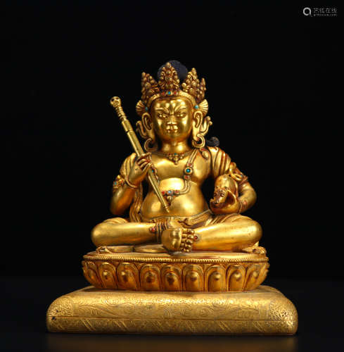 Old Tibetan gilt bronze statue of God of Wealth