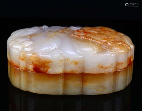 Old Collection Hetian Jade Beast Lid Box