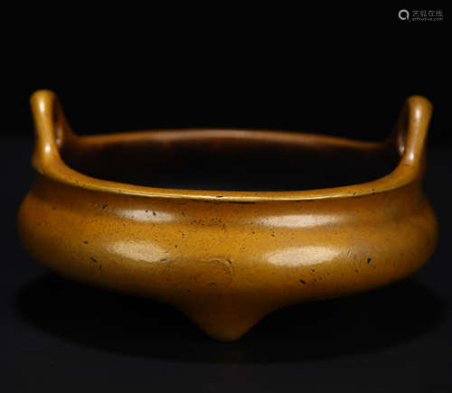 Old Tibetan gilt bronze three-legged censer