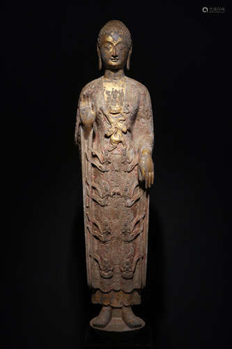 Northern Qi Gold-painted Statue of Buddha in the Dharma Real...