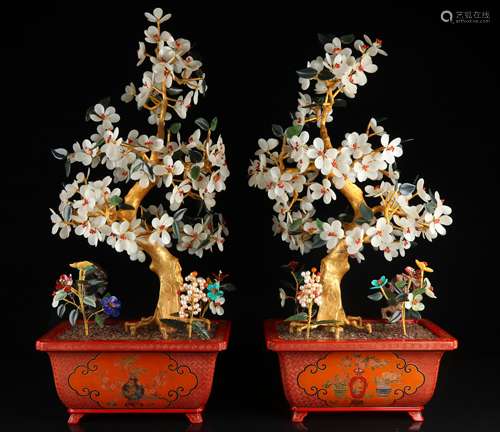 Old Collection Hetian Jade Palace Plum Blossom Bonsai