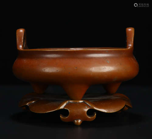 Old Tibetan bronze three-legged incense burner