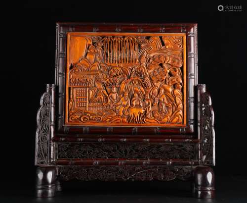 Red sandalwood with bamboo carvings