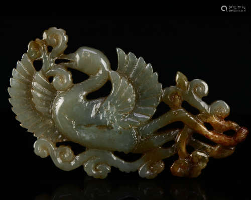 An old collection of Hetian jade and phoenix bird-shaped pen...