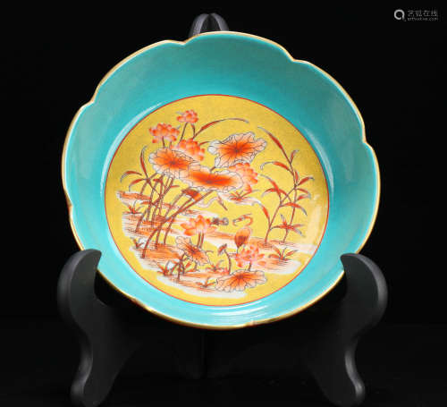 Qing dynasty orange glaze painted gold group longevity patte...