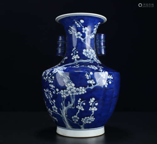 An old Tibetan blue and white porcelain flower vase