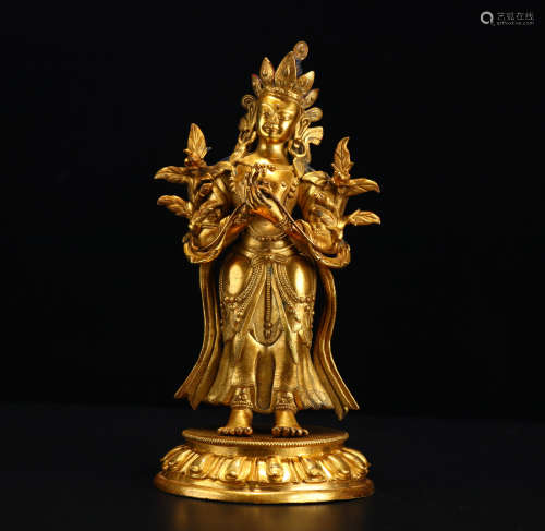 Old Collection Gilt Bronze Lotus Guanyin