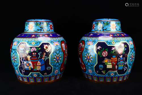 Old Collection A Pair of Cloisonne Bronze Bodies with Gold W...
