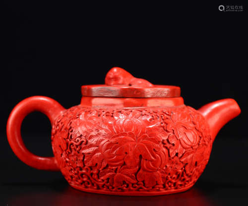 Old Tibetan large lacquer flower pattern teapot
