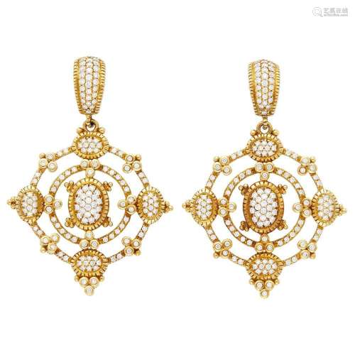 Judith Ripka Pair of Gold and Diamond Pendant-Earclips