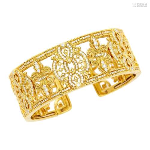 Judith Ripka Gold and Diamond Cuff Bangle Bracelet