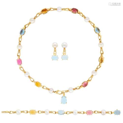 Bulgari Gold, Cabochon Colored Stone, Freshwater Pearl and D...
