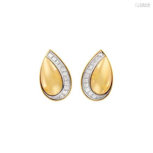 Hemmerle Pair of Gold, Platinum and Diamond Earrings