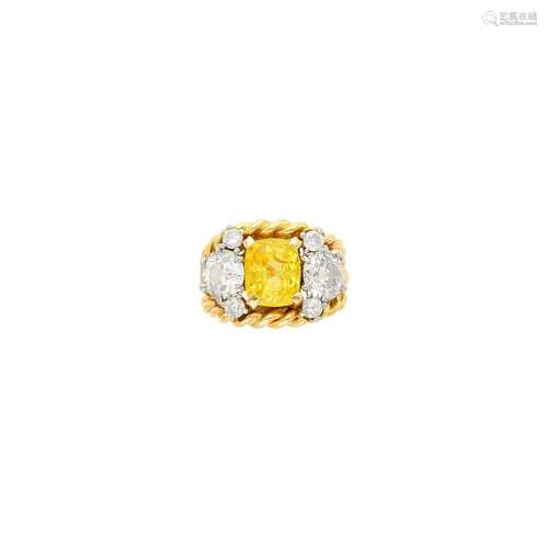 Gold, Yellow Sapphire and Diamond Ring