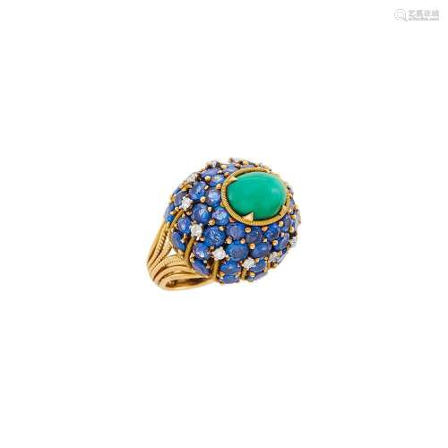 Marchak Gold, Turquoise, Sapphire and Diamond Dome Ring, Fra...