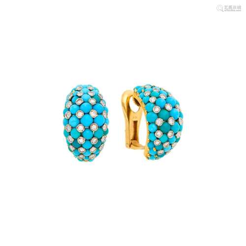 Van Cleef & Arpels Pair of Two-Color Gold, Turquoise and...