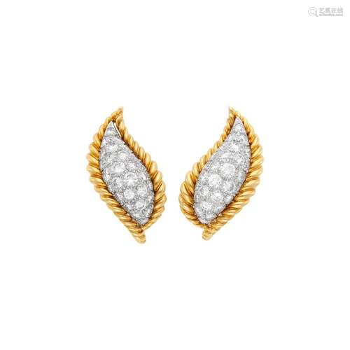 Van Cleef & Arpels Pair of Gold, Platinum and Diamond Ea...