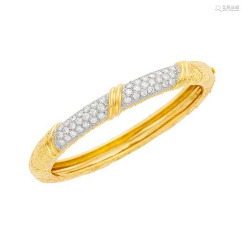 Van Cleef & Arpels Gold, Platinum and Diamond Bangle Bra...