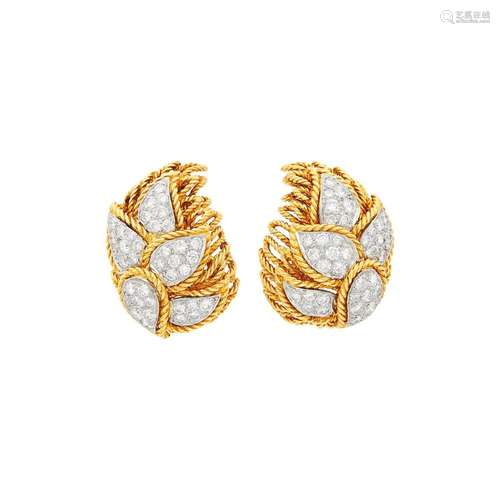 Van Cleef & Arpels Pair of Gold, Platinum and Diamond Le...