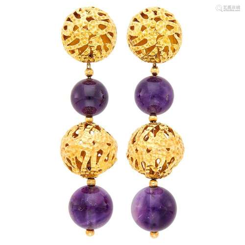 Van Cleef & Arpels Pair of Gold and Amethyst Bead Pendan...