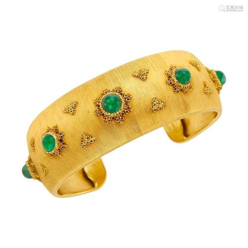 Buccellati Gold and Cabochon Emerald Cuff Bangle Bracelet