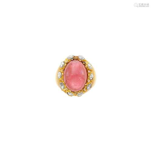 Buccellati Gold, Cabochon Pink Tourmaline and Diamond Ring