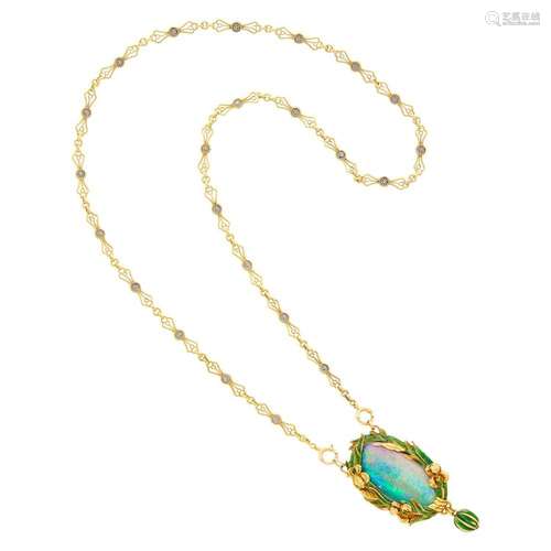 Attributed to Marcus & Co. Art Nouveau Gold, Opal, Green...