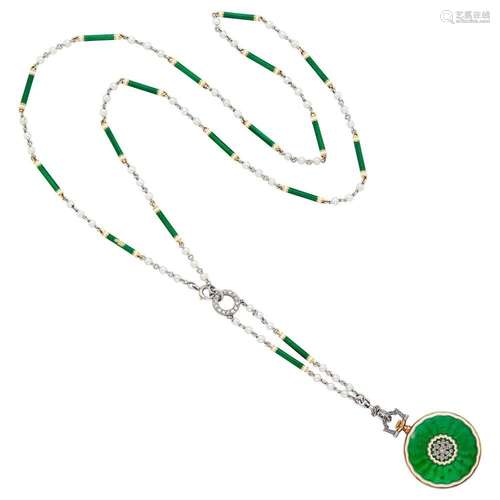 Cartier Gold, Platinum, Green Guilloché and White Enamel, Di...