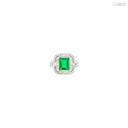 Marcus & Co. Platinum, Emerald and Diamond Ring