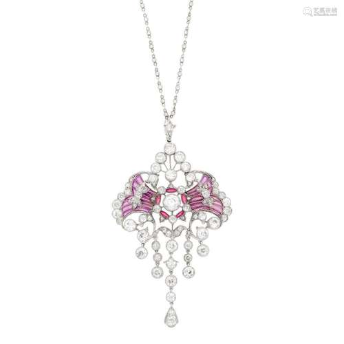 Belle Époque Platinum, Diamond and Pink and Purple Plique-à-...