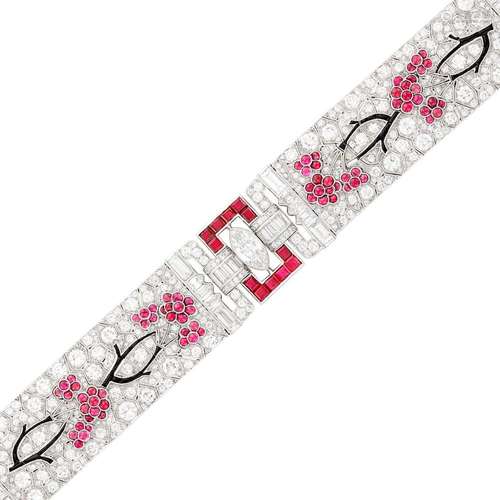 Platinum, Diamond and Ruby  Cherry Blossom  Bracelet