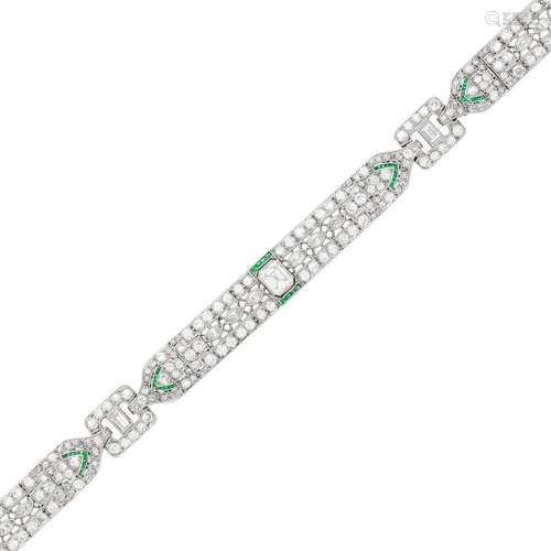 Platinum, Diamond and Emerald Bracelet