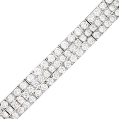 Three Row Platinum and Diamond Straightline Bracelet