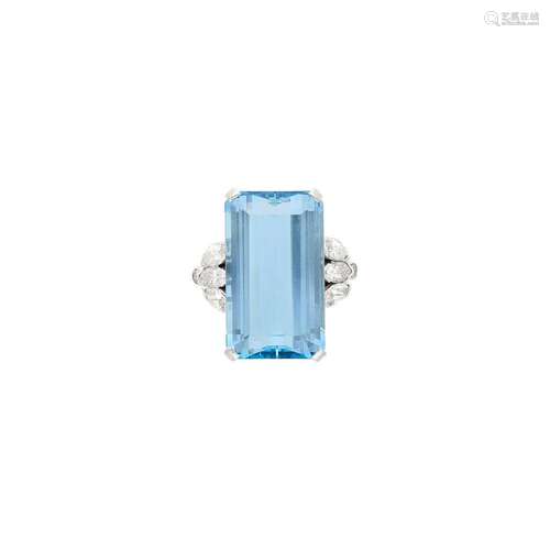 Cartier Platinum, Aquamarine and Diamond Ring