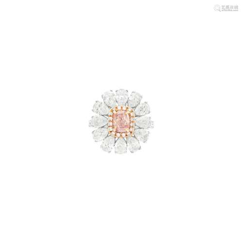 Two-Color Gold, Fancy Intense Pink Diamond and Diamond Ring
