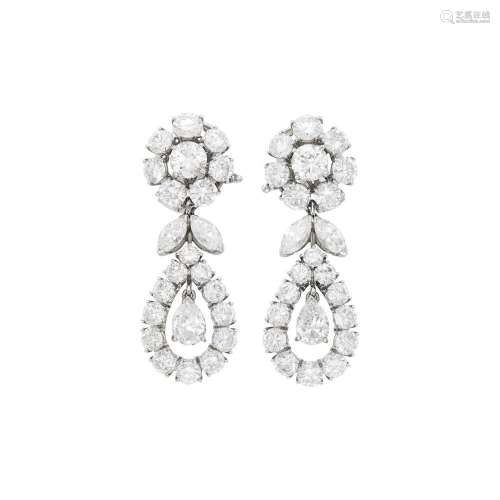 Van Cleef & Arpels Pair of Platinum and Diamond Pendant-...