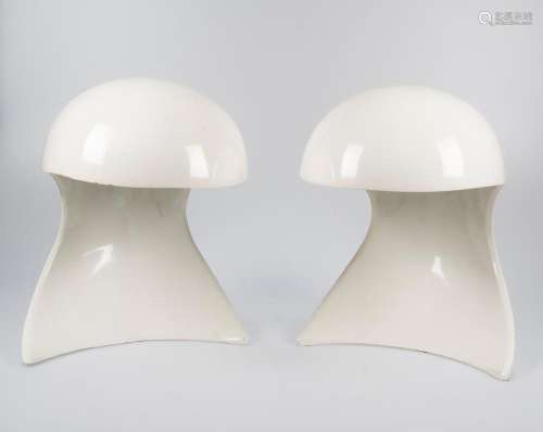 Pair of lacquered metal designer table lamps. Circa 1960.