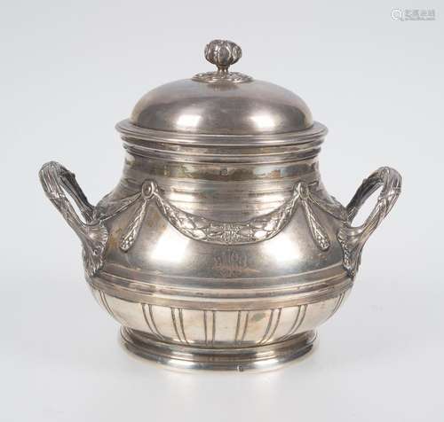 Embossed silver sugar bowl. Marked Minerva. France. First th...