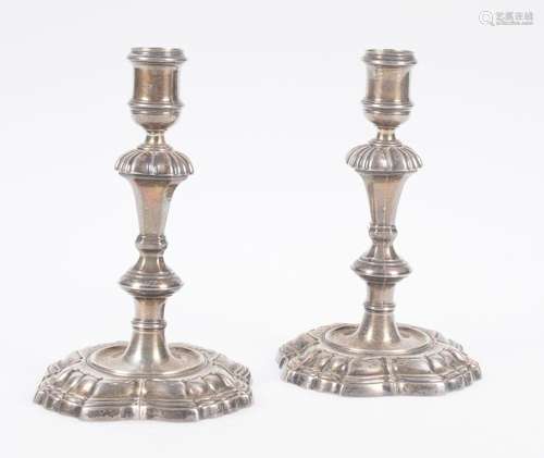 Pair of marked English silver candlesticks. London. 18th cen...