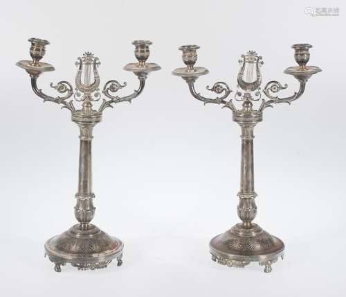 Pair of double silver candlesticks. Circa 1900.